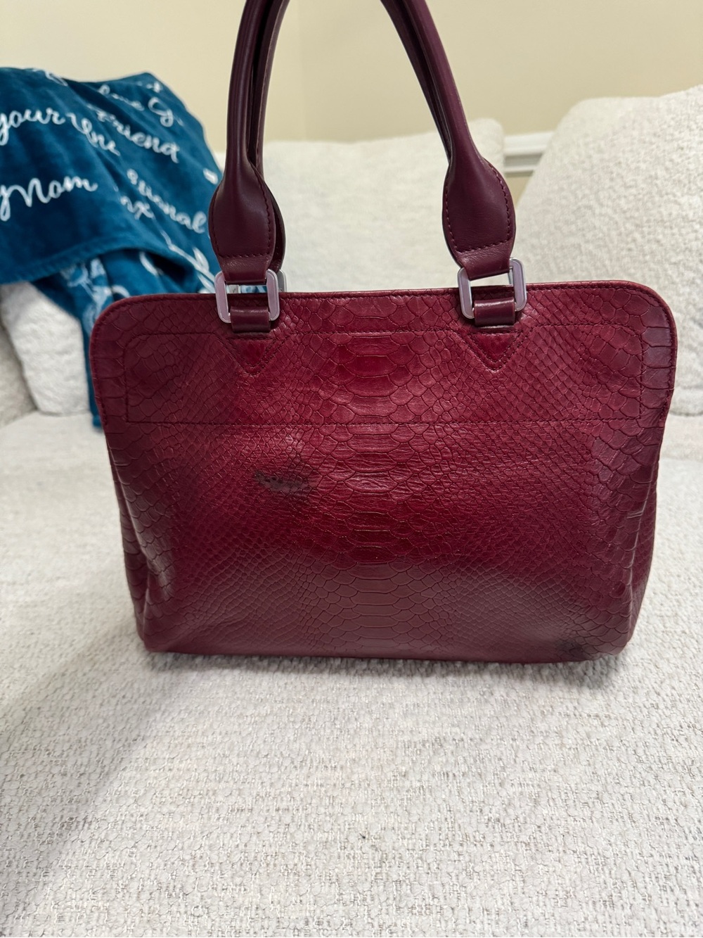 Longchamp Gatsby Satchel Red Python Embossed Twist Lock Structured Purse France - Picture 12 of 16